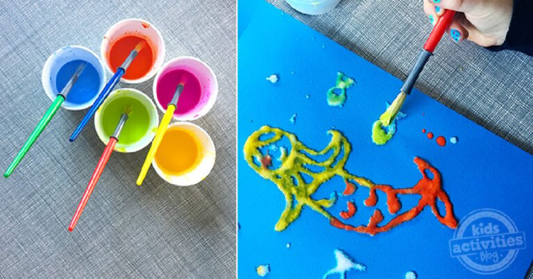 Make salt art with watercolor paint from Kids Activities Blog fb