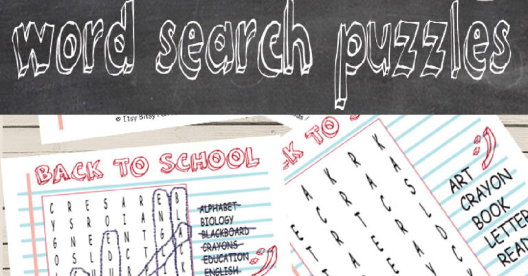 Back to School word search puzzles for kids Kids activities blog fb