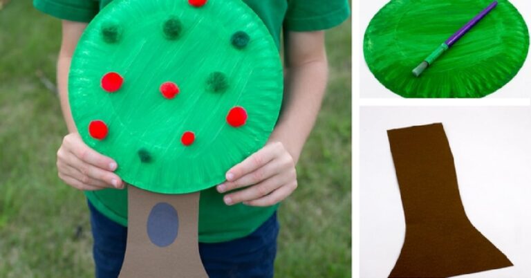 Pom pom and paper plate apple tree craft Kids Activities Blog fb