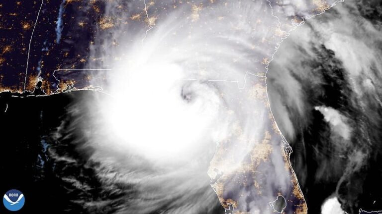 Hurricane Helene satellite image as it makes landfall in Floridas Big Bend area near Perry on Sept. 26 2024 NOAA