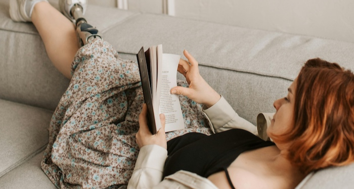 reading on couch